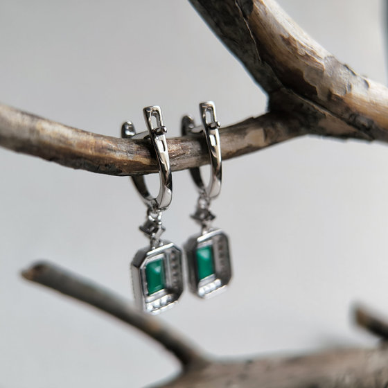 Срібні сережки з агатом 3.036ct, фіанітами