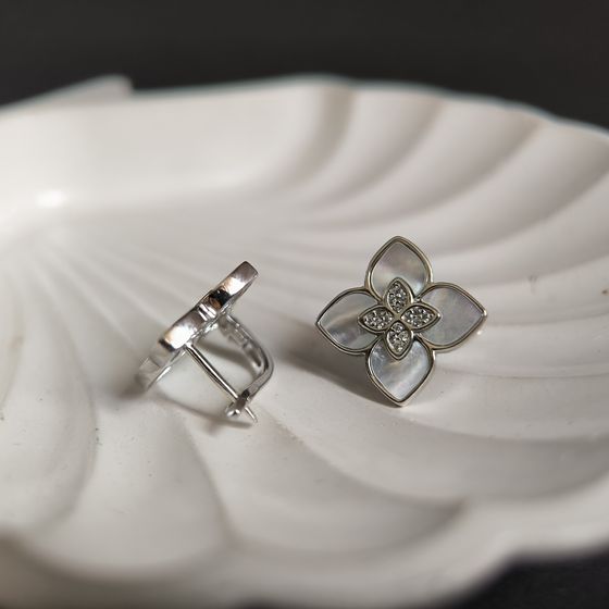 Silver earrings with mother-of-pearl, fianites