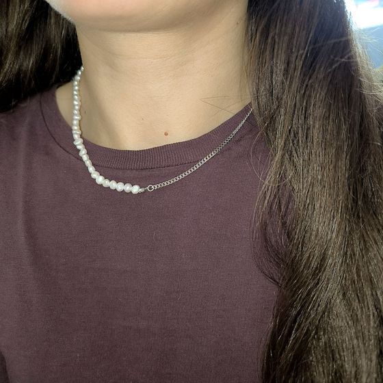 Серебряное колье с жемчугом барочным