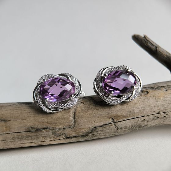 Sterling silver earrings with alexandrite 16.513ct, pianites