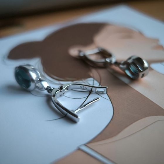 Серебряные серьги с топазом Лондон Блю 2.18ct