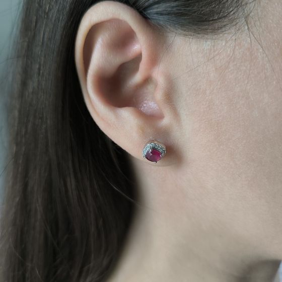 Sterling silver earrings with 1.655ct ruby, fianites