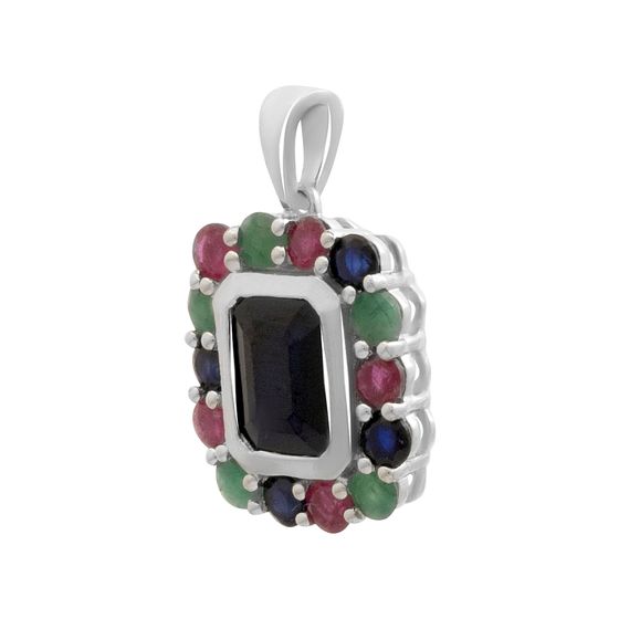 Серебряная подвеска с сапфиром 0.882ct, изумрудом, рубином