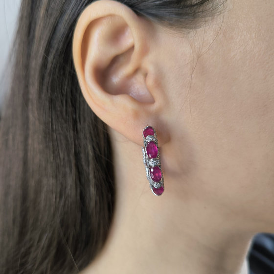 Срібні сережки з рубіном 14.169ct, фіанітами