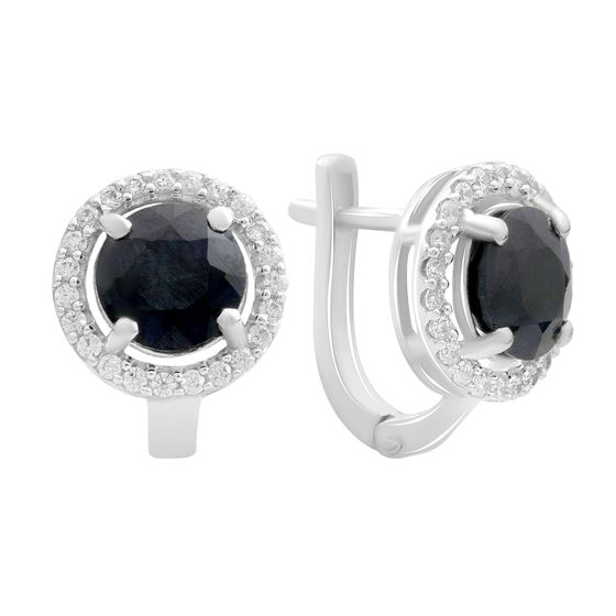 Срібні сережки з сапфіром 5.916ct, фіанітами