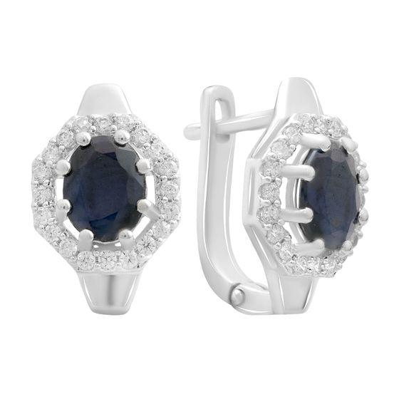 Sterling silver earrings with sapphire 4.21ct, pave diamonds