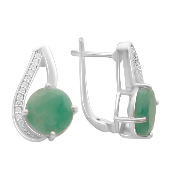 Silver ring with emerald, fianites