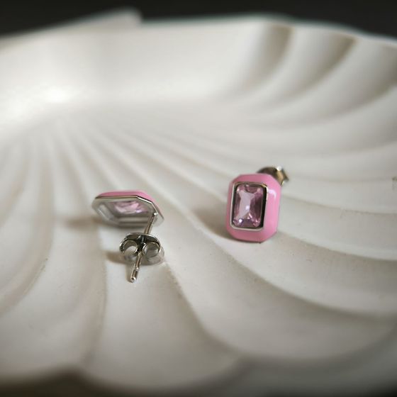 Срібні сережки з фіанітами, емаллю