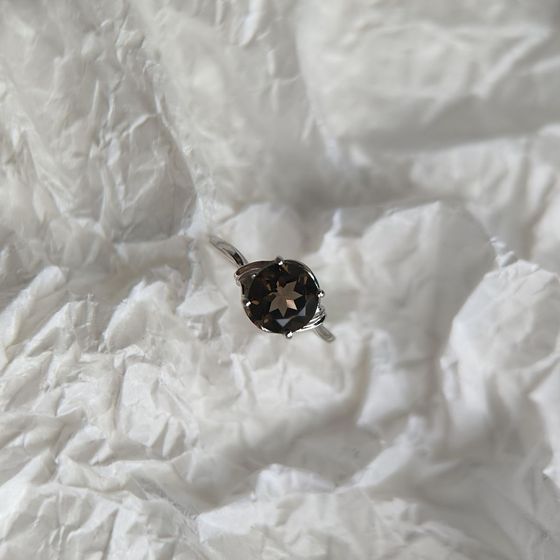 Silver ring with smoky quartz
