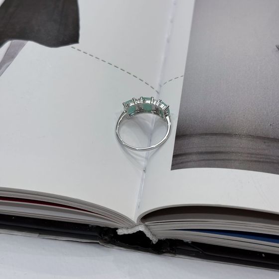 Silver ring with emerald, fianites