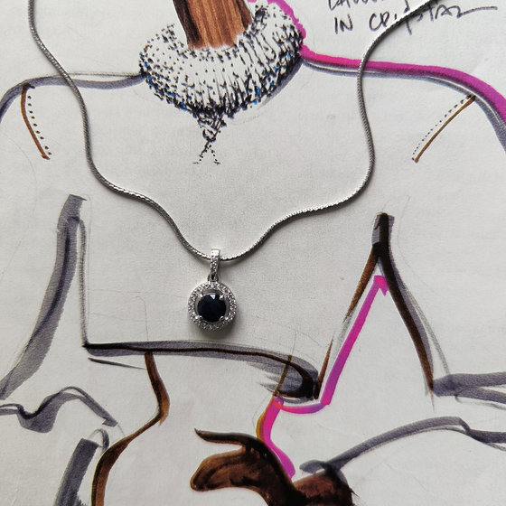 Серебряная подвеска с сапфиром 1.356ct, фианитами