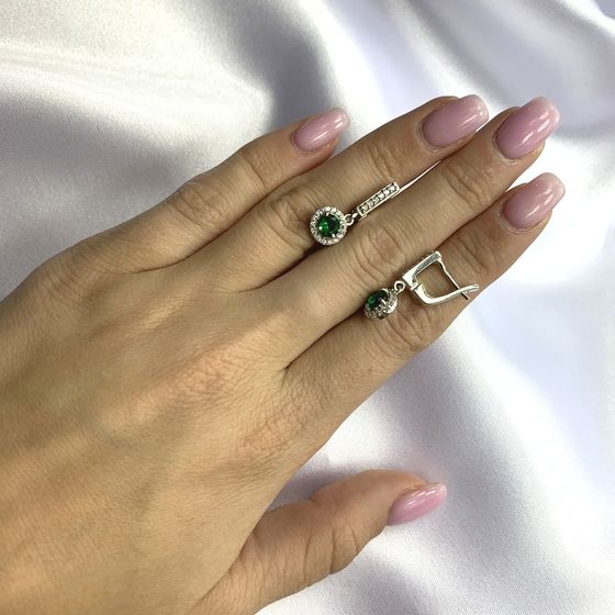 Серебряные серьги с изумрудом nano 1.18ct