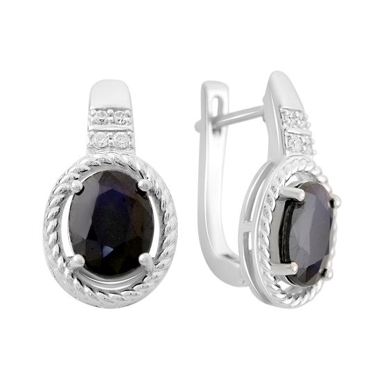 Срібні сережки з сапфіром 4.927ct, фіанітами