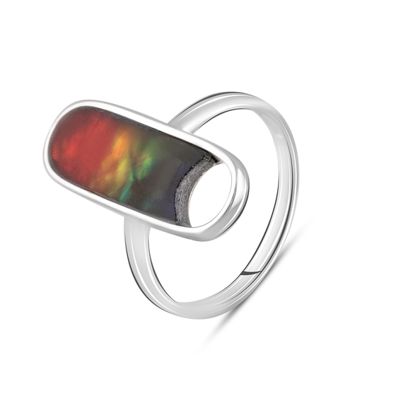Silver ring with ammolite