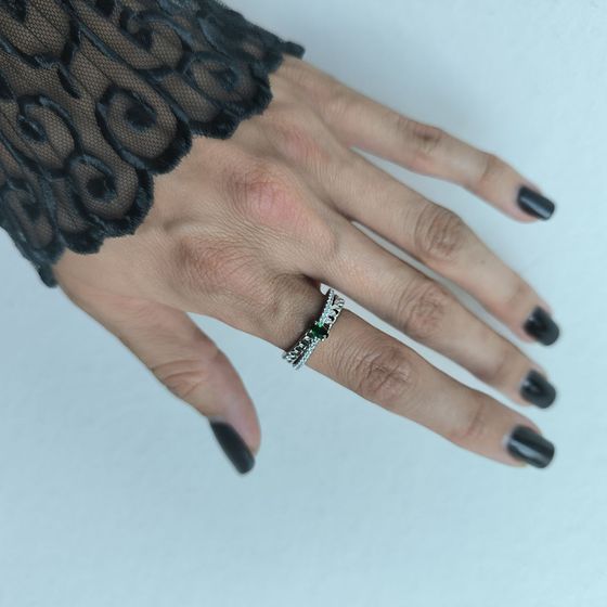 Silver ring with emerald nano 0.518ct