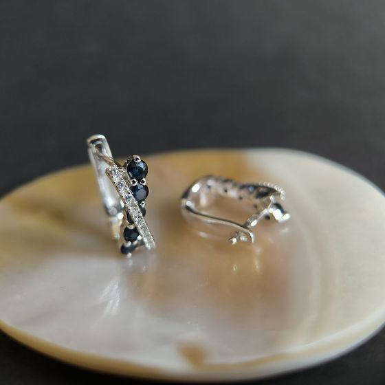 Sterling silver earrings with 1.845ct sapphire, pave diamonds