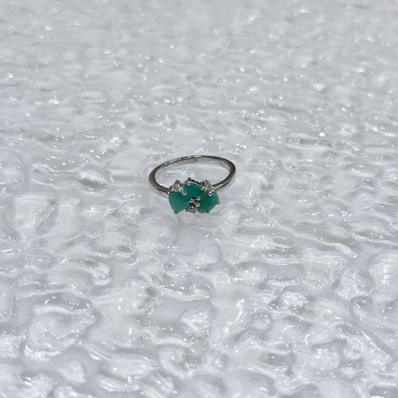 Silver ring with emerald, fianites