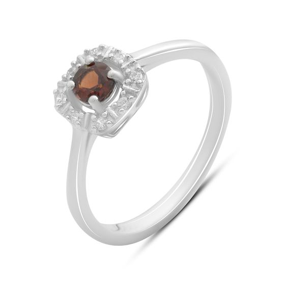 Silver ring with a 0.464-carat garnet and cubic zirconia