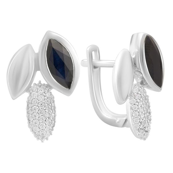 Silver earrings with sapphire 3.326ct, cubic zirconia