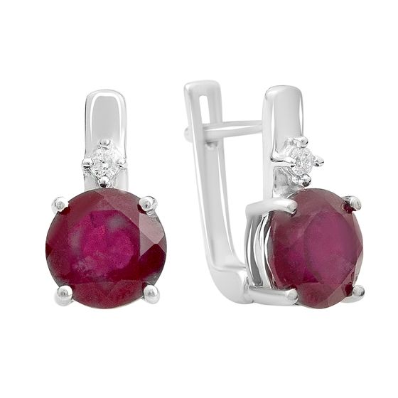 Серебряные серьги с рубином 5.723ct, фианитами