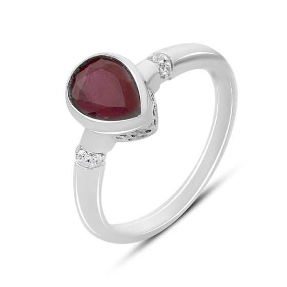 Срібна каблучка з рубіном 1.45ct, фіанітами