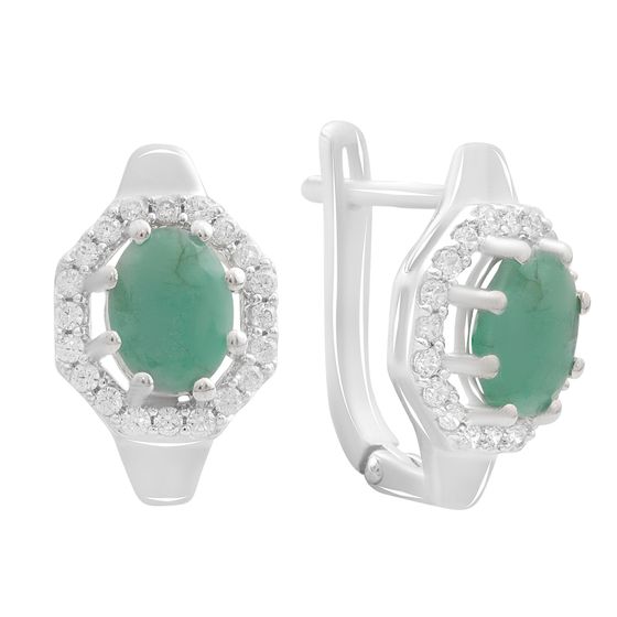 Срібні сережки зі смарагдом, фіанітами