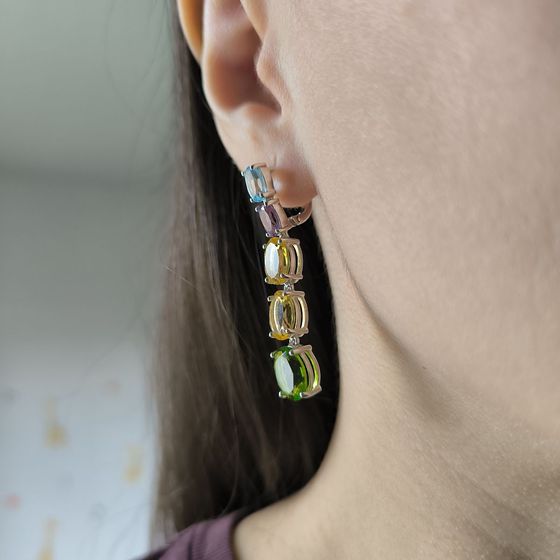 Серебряные серьги с аметистом, хризолітом, топазом, цитрином