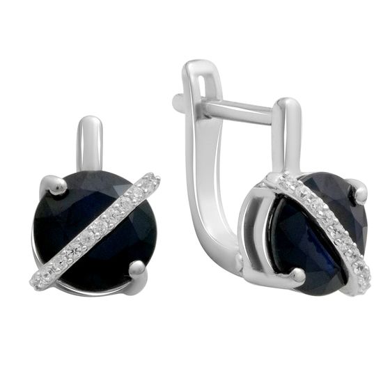 Срібні сережки з сапфіром 5.581ct, фіанітами