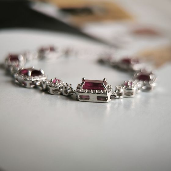 Silver bracelet with ruby, fianites