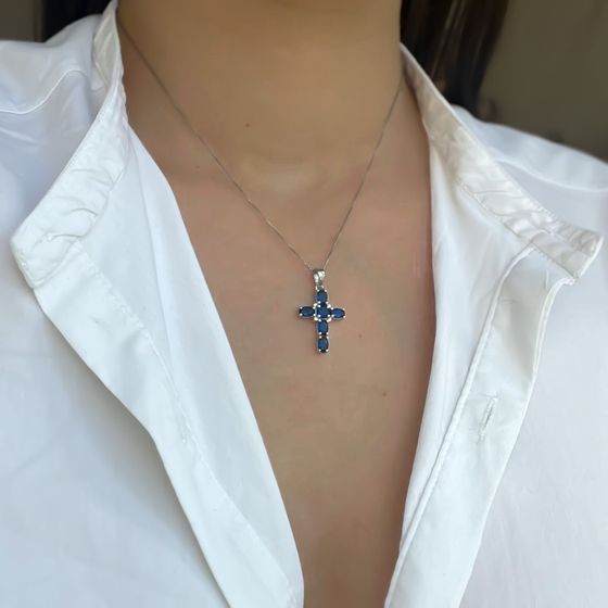 Срібний хрестик із сапфіром nano 1.9ct