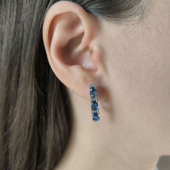 Серебряные серьги с сапфиром nano 2.117ct, фианитами