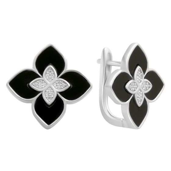 Silver earrings with onyx, fianites