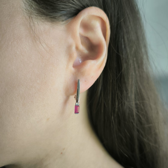 Silver Earrings with a 0.84-carat Ruby