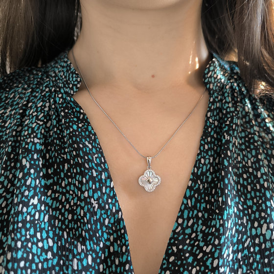 Серебряная подвеска с фианитами, перламутром