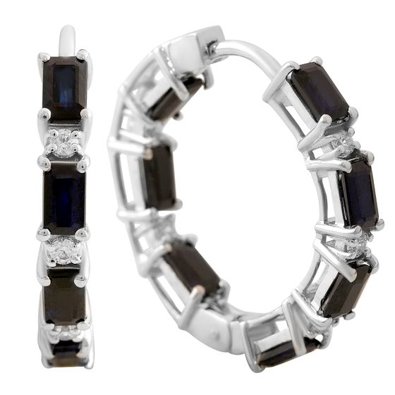 Срібні сережки з сапфіром 6.112ct, фіанітами