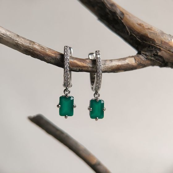 Серебряные серьги с агатом 2.168ct, фианитами