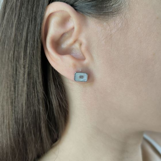 Silver earrings with mother-of-pearl, fianites