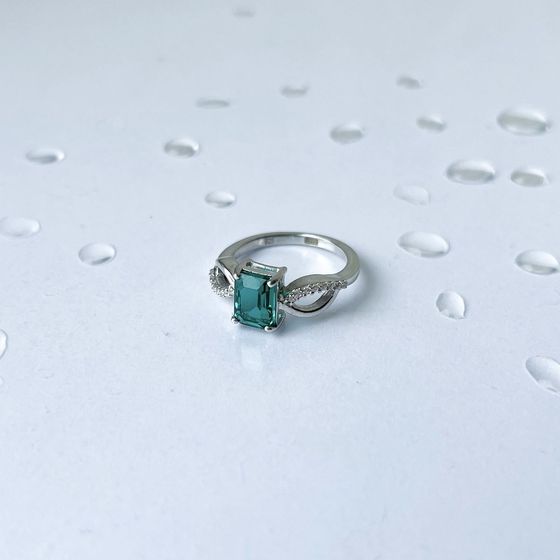 Серебряное кольцо с аквамарином nano 1.533ct, фианитами