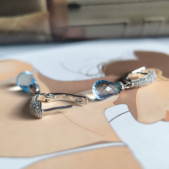 Silver earrings with a 9.483 ct topaz and cubic zirconia