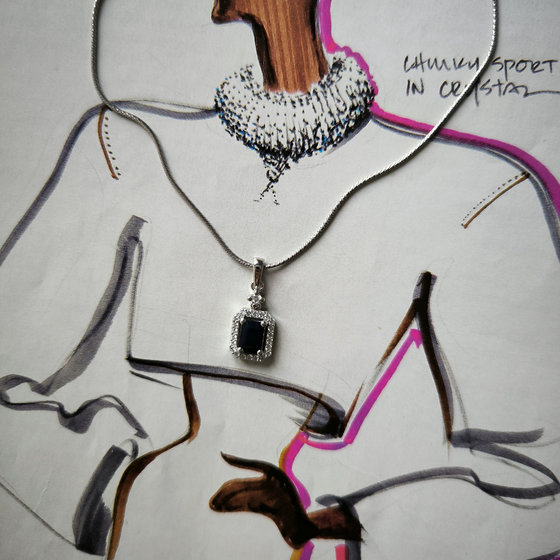 Серебряная подвеска с сапфиром 5.58ct, фианитами