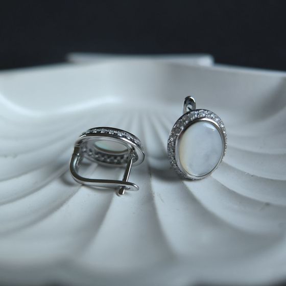 Silver earrings with mother-of-pearl, fianites