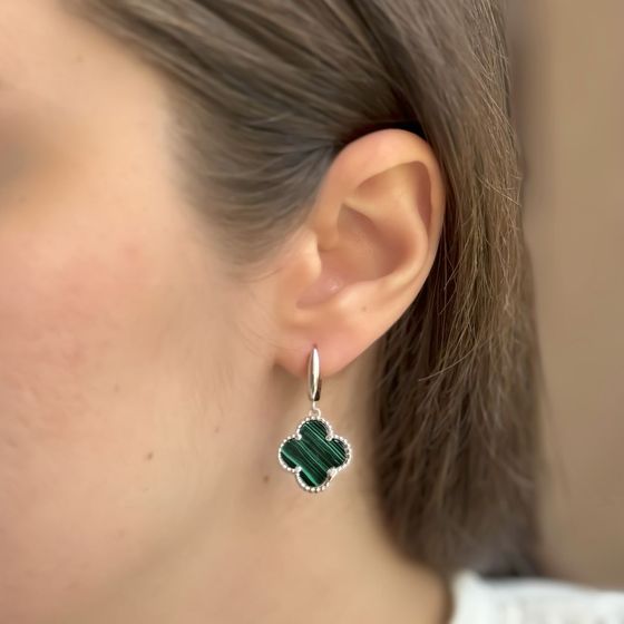 Silver earrings with malachite