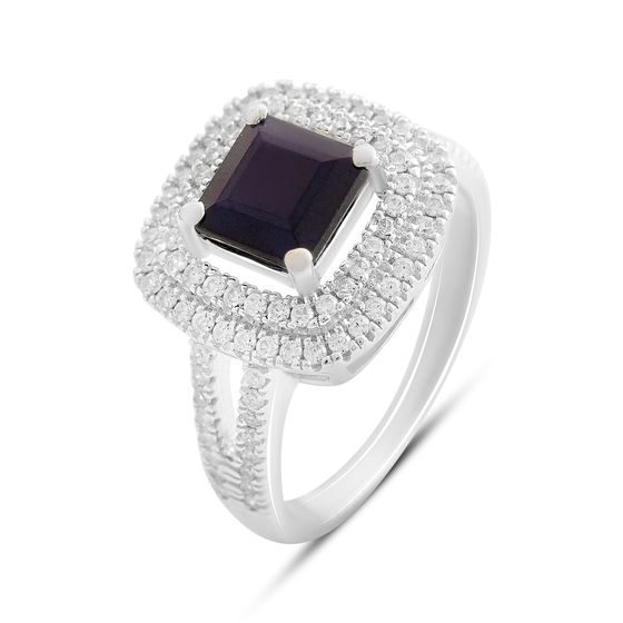 Серебряное кольцо с сапфиром 3.256ct, фианитами