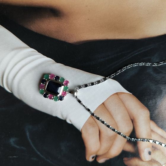 Серебряная подвеска с сапфиром 0.882ct, изумрудом, рубином