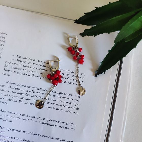 Silver earrings with coral