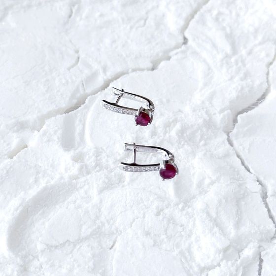 Sterling silver earrings with 1.476ct ruby, fianites