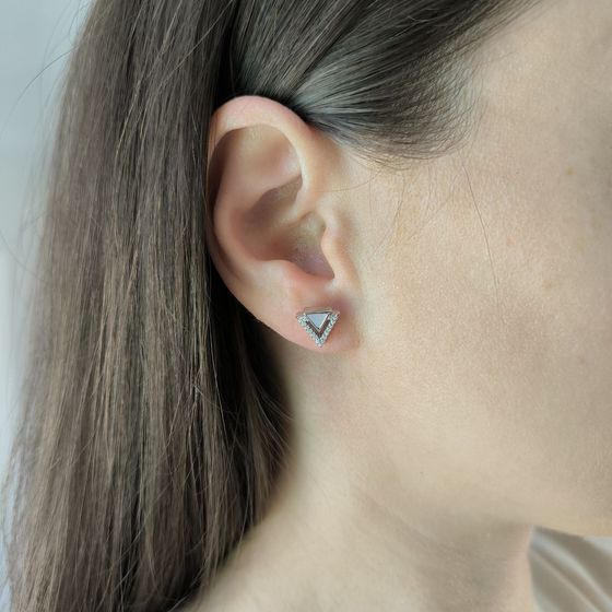 Silver earrings with mother-of-pearl, fianites