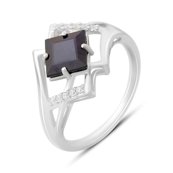 Срібна каблучка з сапфіром 2.13ct, фіанітами