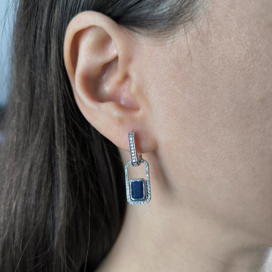 Silver earrings with sapphire 3.321ct, cubic zirconia