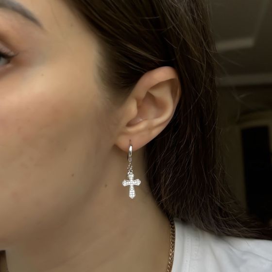 Silver earrings with phianites, mother of pearl